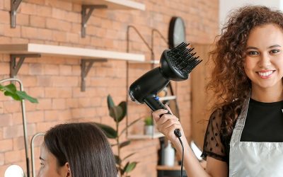 Lady at Hairsalon with hair styling instruments